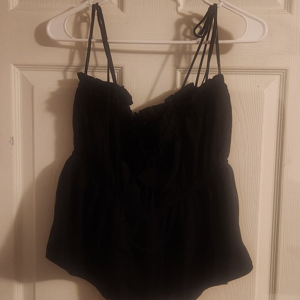 Black Sleeveless Tie-Shoulder Peplum Top